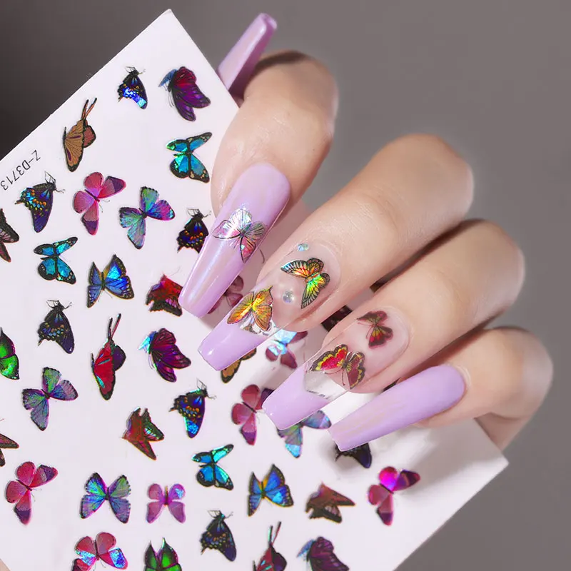 

1PC Laser Nail Art Stickers Holographic 3D Gradient Butterfly Adhesive Nail Decals Designer DIY Manicure Nail Art Decorations