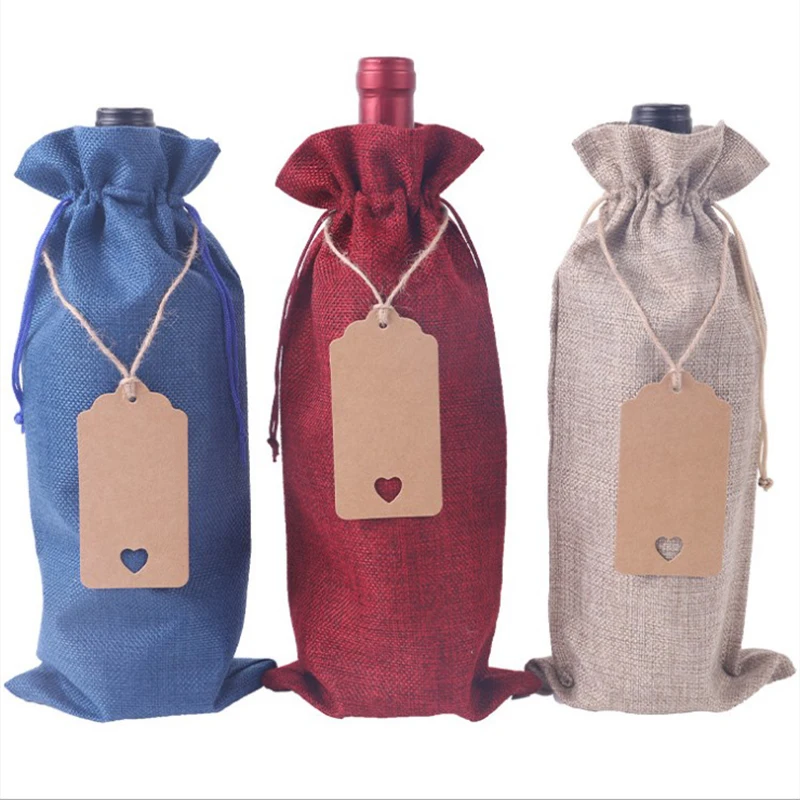 

10/12Pcs Burlap Wine Bags Jute Wine Bottle Bags with Drawstrings Reusable Wine Gift Bags with Tags for Party