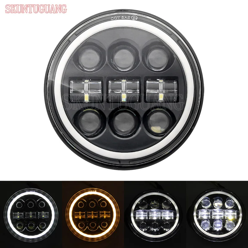 

5-3/4" 5.75 inch Motorcycle LED Projector Headlight DRL Angel Eyes Halo Light 45W High/Low Beam Headlamp For Sportster