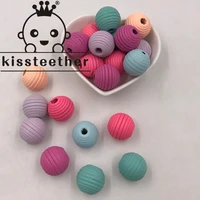 kissteether 10pcs wooden beads baby teething round spiral beads food grade beads 15mm diy threaded bpa free beads baby teethers