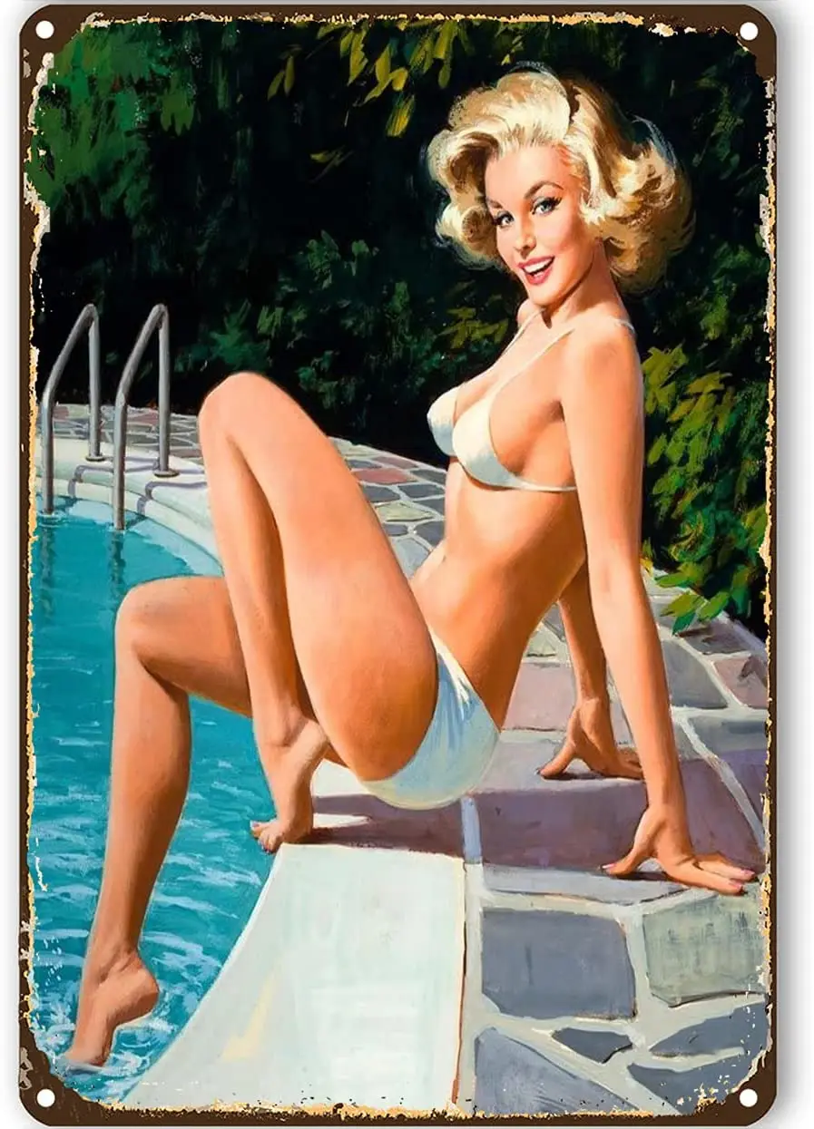 

Eeypy Metal Poster Pin Up Pinup Girl Signs for Garage Basement Bar Accessories tin Vintage Signs Pinup Metal Signs Vintage