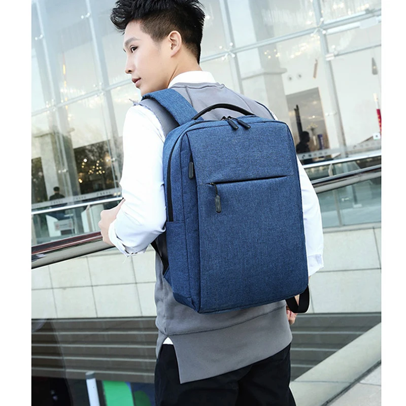

Solid Color Leisure Business Men USB Charging Backpack 15.6 Inch Laptop Computer Bagpack Youth Travel Bag Plecak Male Packbag