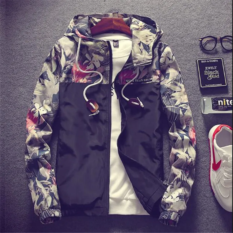Цветочный Курточка бомбер Для мужчин хип-хоп Slim Fit цветы пилот пальто куртка с