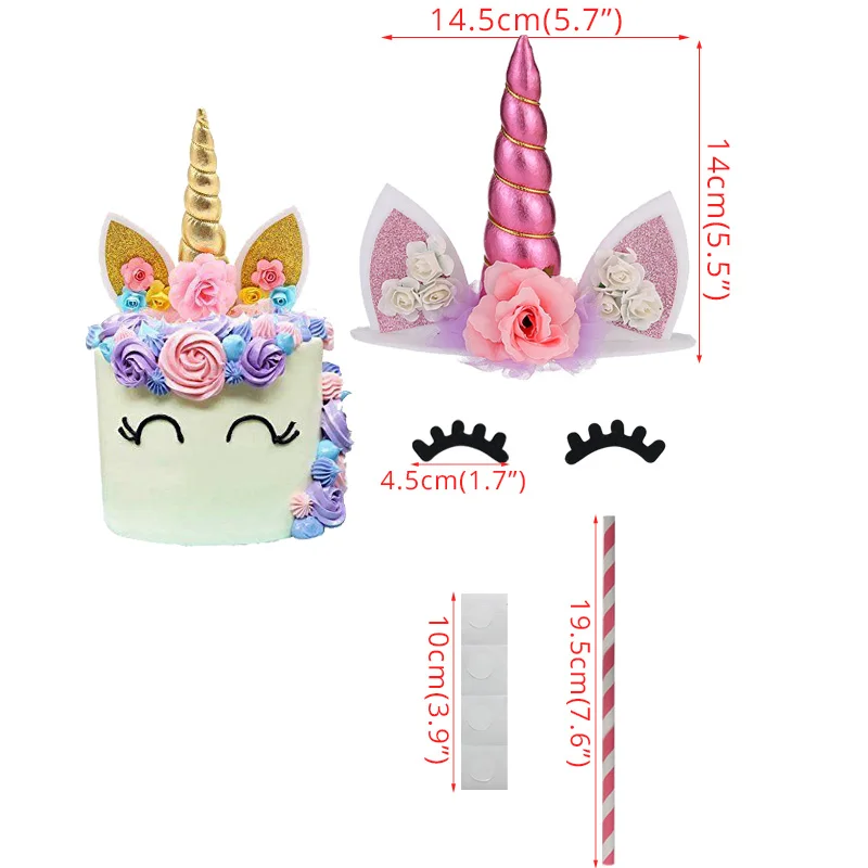 PINK cake topper WEIGAO Единорог на день рождения Декор Единорог вечерние одноразовые столовые приборы Радуга Цветок Единорог подарок для ребенка вечерние украшения - Цвет: PINK cake topper