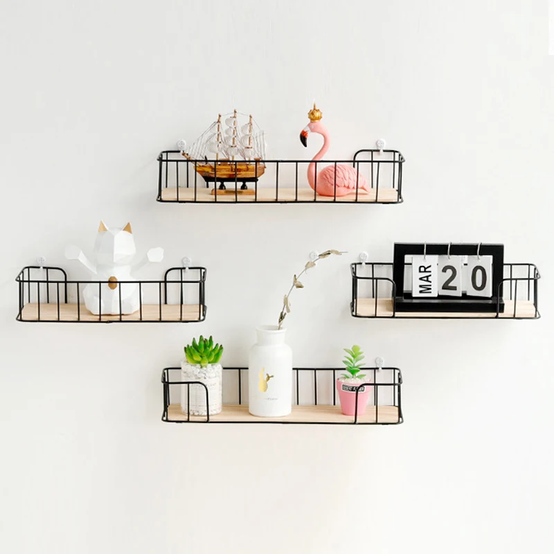 Современная железная деревянная полка из кованого железа прочная стеллаж для