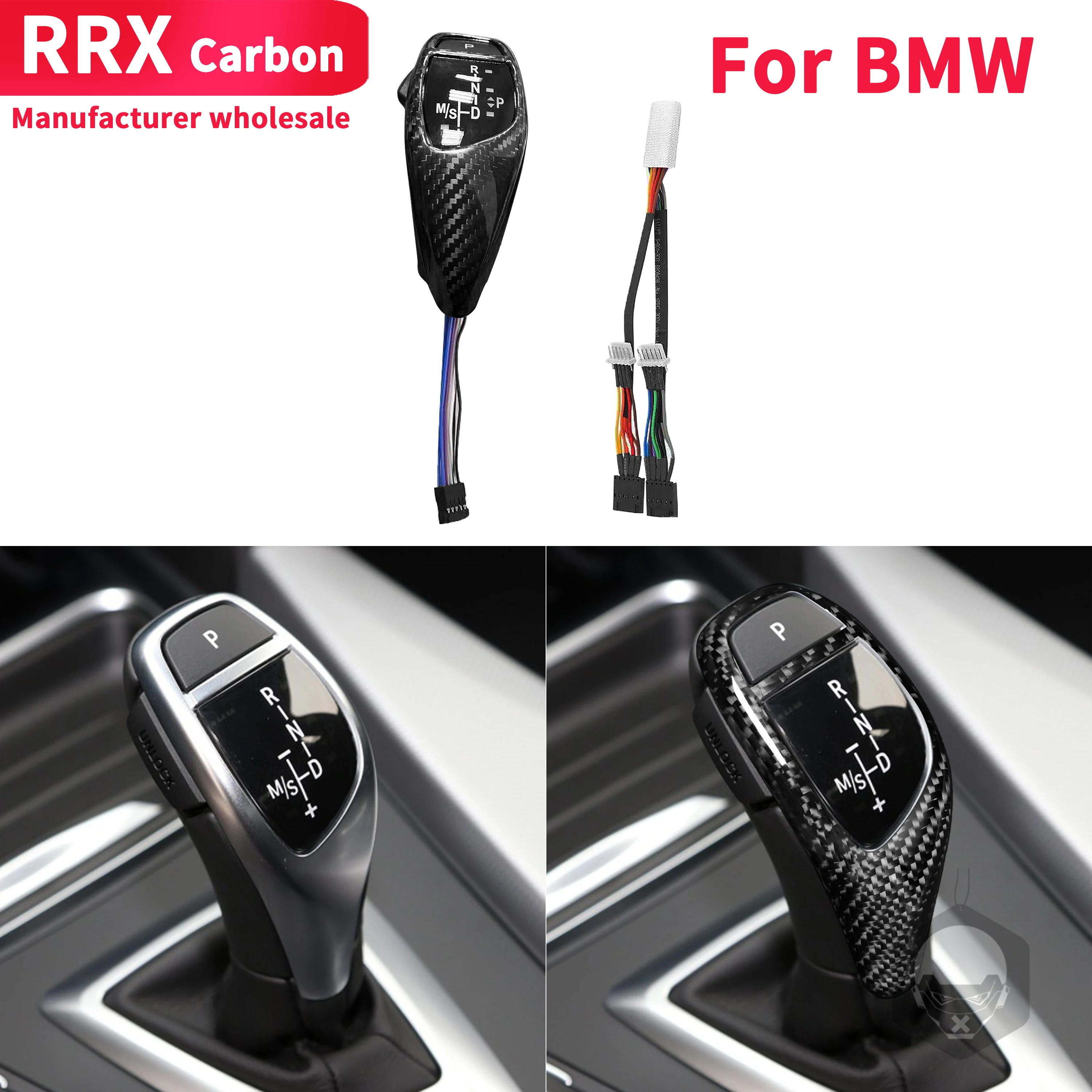 

Ручка переключения передач, светодиодный глянцевый карбоновый рычаг переключения передач для BMW E90, E91, E92, E93, E84, E81, E89, E46, E60, E61, черный