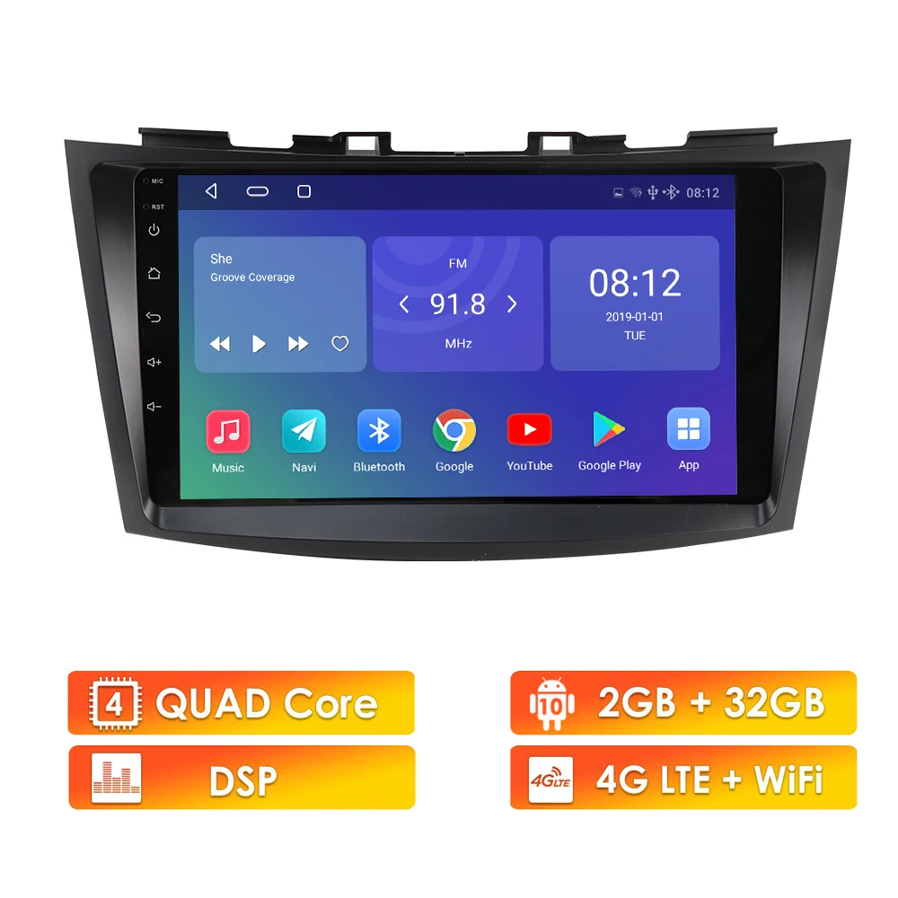 Автомобильный DVD плеер проигрыватель 2 din на Android 10 4G LTE 9 дюймов Гб ОЗУ 32 ПЗУ с GPS