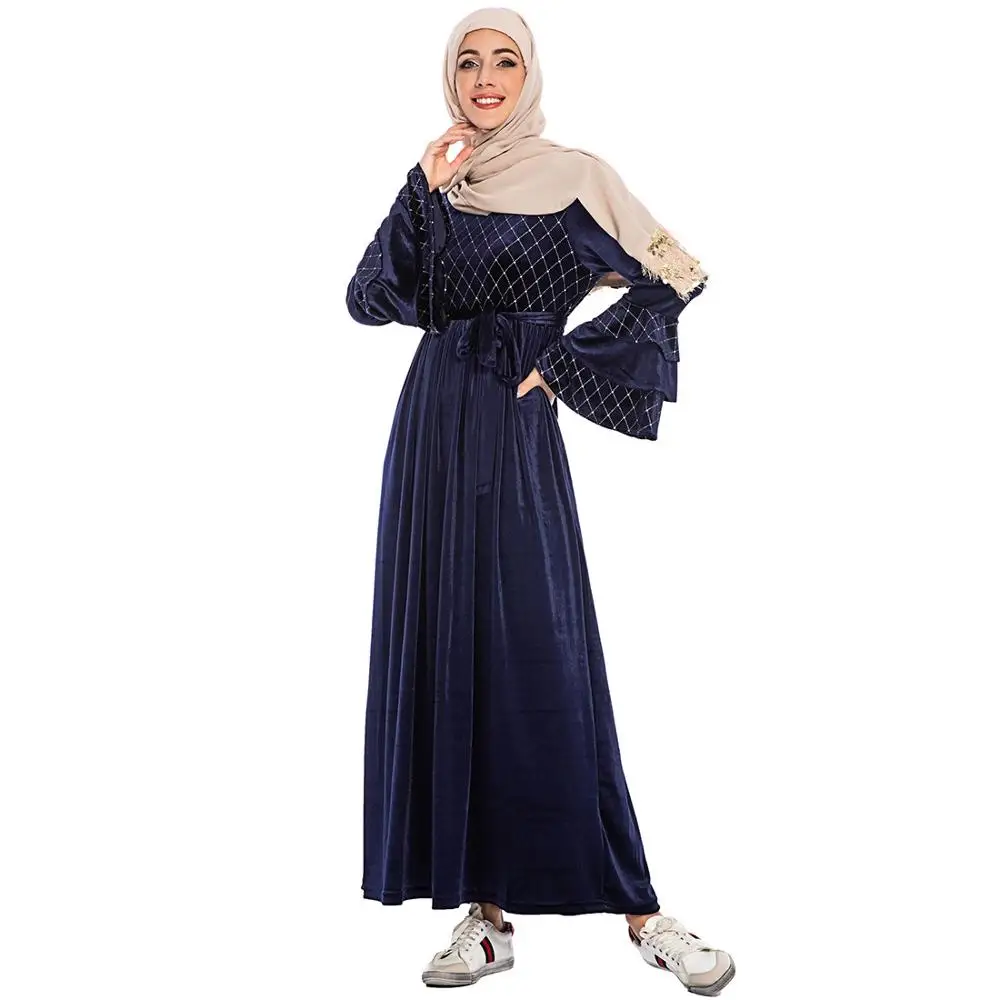 2019 Elegan Fashion Muslim Abaya Dubai Lengan Panjang Gaun Tinggi Kualitas Islam Turki Indonesia Pakaian Wanita Memiliki Ukuran