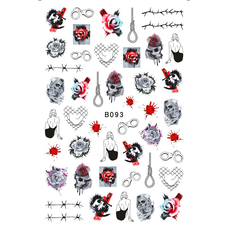 

10PCS 2021 Halloween 3D Self-adhesive Skeleton Ghost Nail Sticker Girl Lips Spider Rose Nail Art Decoration Decal