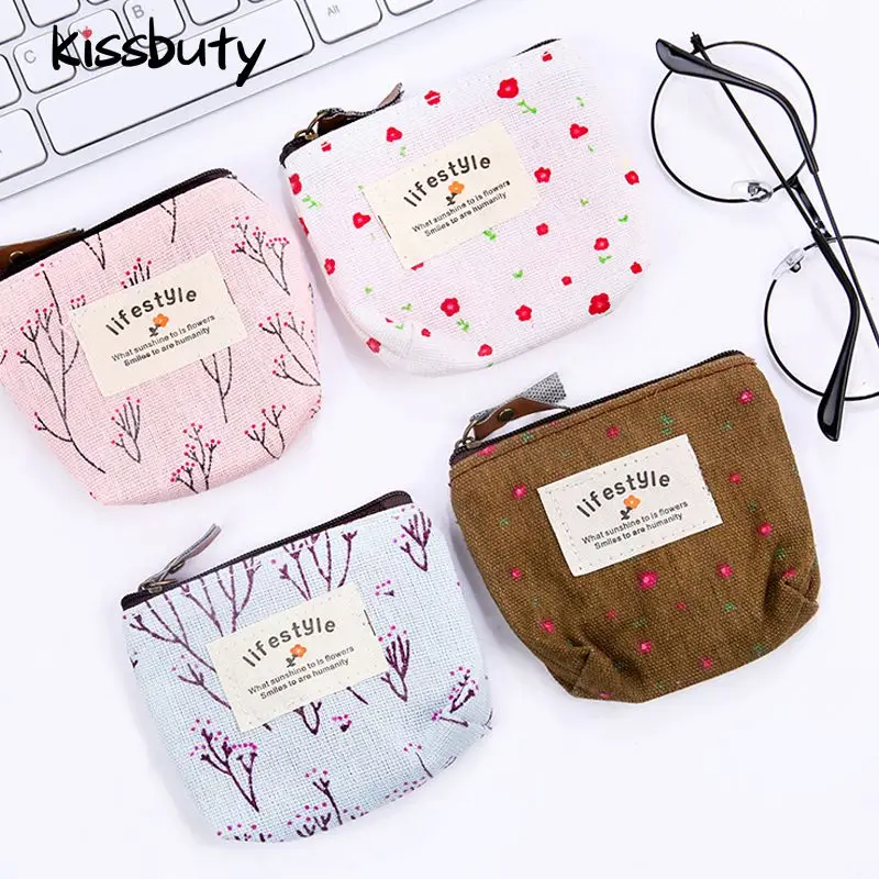 Новый милый маленький холщовый цветочный кошелек на молнии в стиле ретро мини