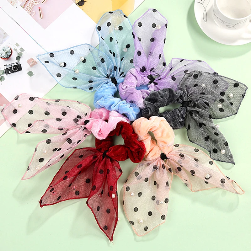 Новый дизайн сетчатый женский шарф для волос в горошек богемная эластичная