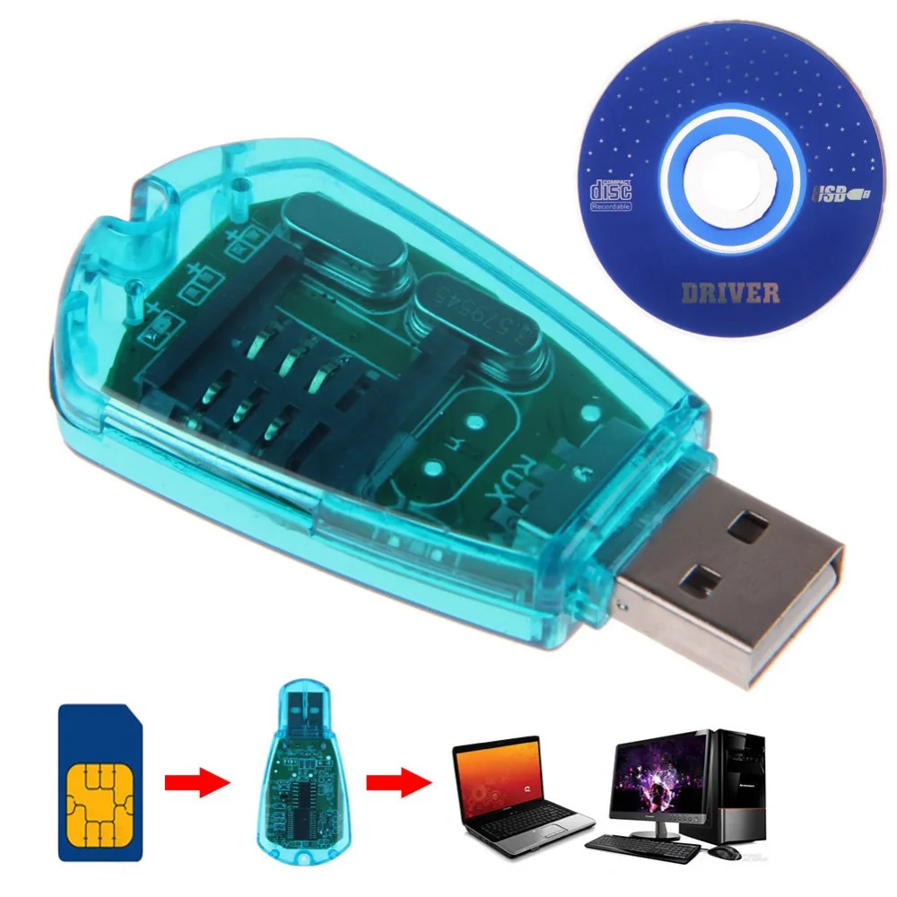 

Blue USB SIM Card Reader Copy/Cloner/Writer/Backup Kit SIM Card Reader GSM CDMA SMS Backup + CD Disk