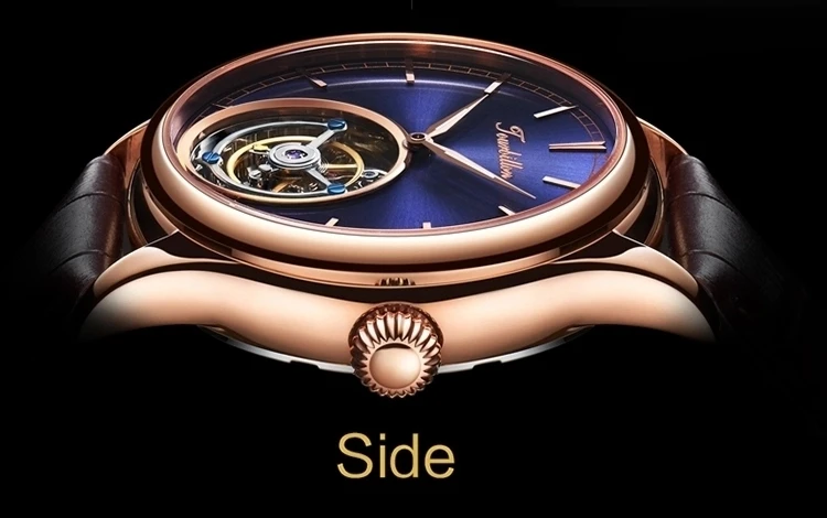 Индивидуальные высококачественные деловые Tourbillon Механические Мужские наручные часы с синим циферблатом механические наручные часы с кожаным ремешком