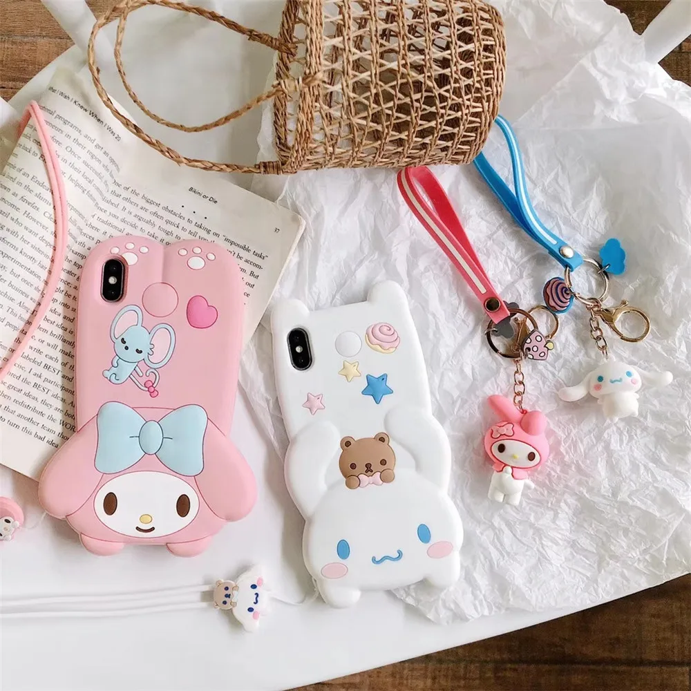 3D Аниме My melody Cinnamoroll Мягкий силиконовый чехол для телефона для iphone 11 pro max 6 7 8 plus X XR XS MAX ремешок защитный чехол