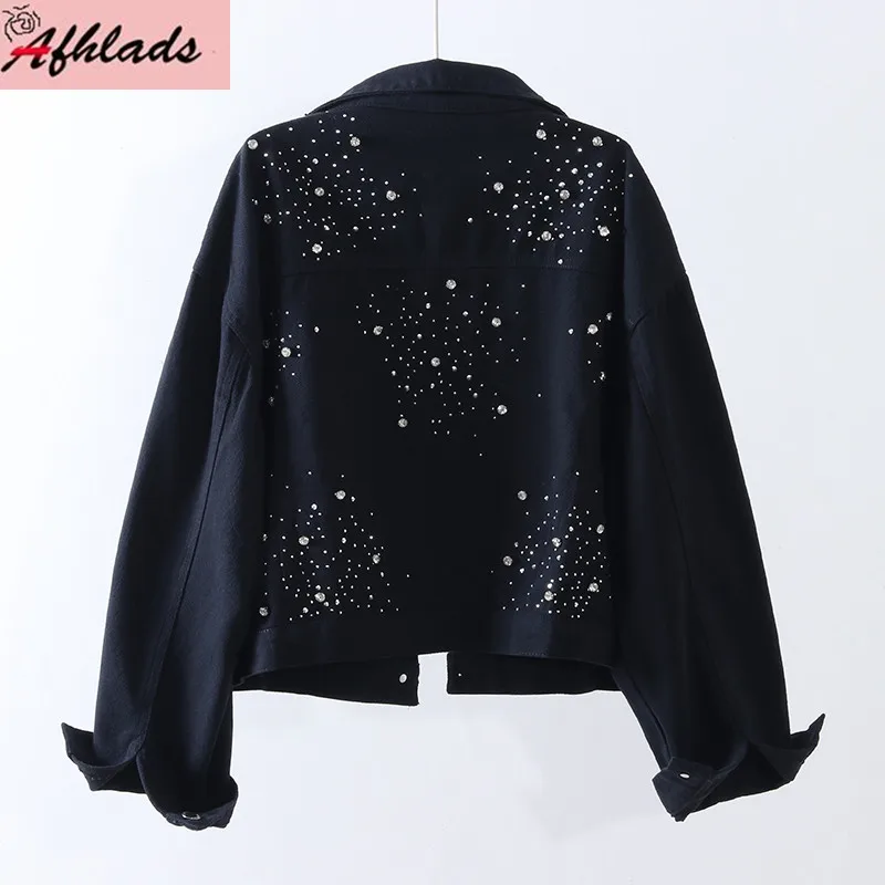 Черная джинсовая куртка женская верхняя одежда Новинка весна-осень 2021 корейские