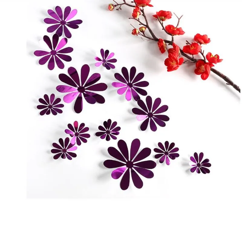 Mirror Flower Purple NieNie, 12 шт./лот, 3D полые наклейки на стену с бабочками для детских комнат, домашний декор, сделай сам, бабочки, наклейки на холодильник, наклейки для украшения комнаты - Цвет: Mirror Flower Purple