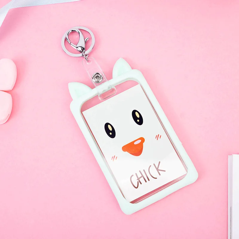 chick Мультяшные животные, кошка, медведь, кошка, выдвижная катушка для значков, силиконовый держатель для студенческих карт, держатель для автобусной работы, кредитный держатель для карт, чехол - Цвет: chick