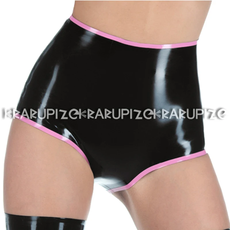 Black With Pink Sexy Latex Briefs High Waist Rubber Underwears Panties Underpants DK-0190