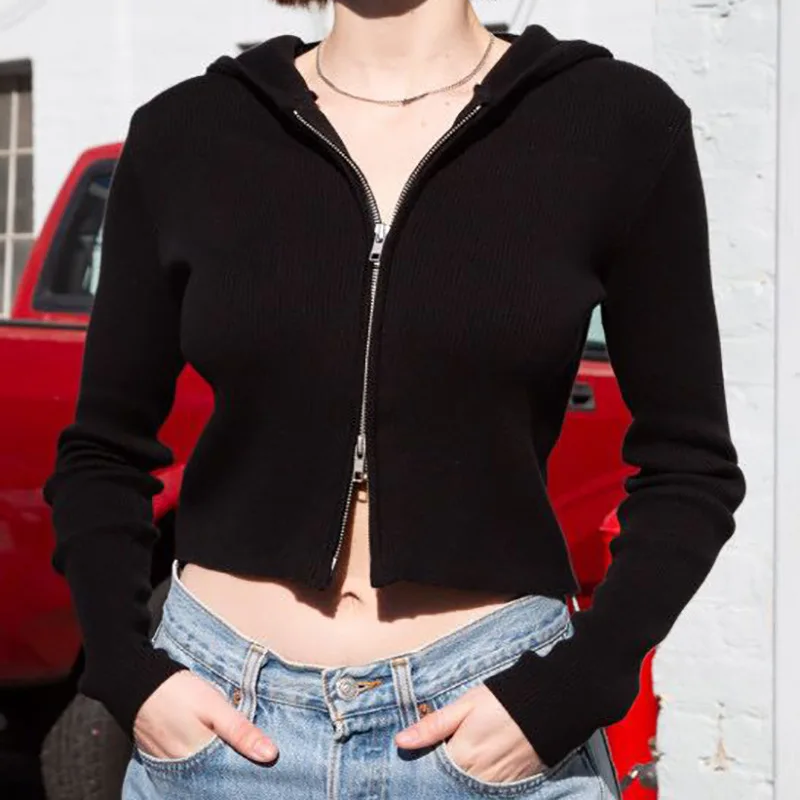 

Ins Girl Fashion Streetwear Sweater Zipper V-neck Long Sleeve Knitted Cardigan Harajuku Sexy Slim Casual Sweater Female