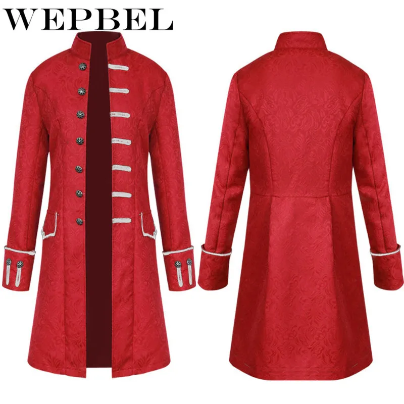 

WEPBEL Men's Coat Fashion Steampunk Vintage Tailcoat Jacket Gothic Victorian Frock Coat Men's Uniform Costume