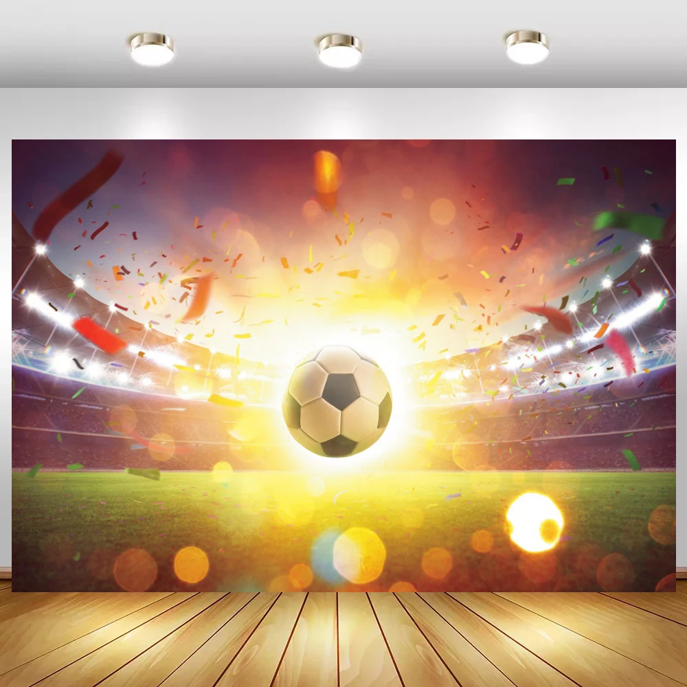 

Фотофон с изображением футбольного стадиона мальчика на день рождения для портретной фотосъемки ярсветильник в горошек боке детский спорт...