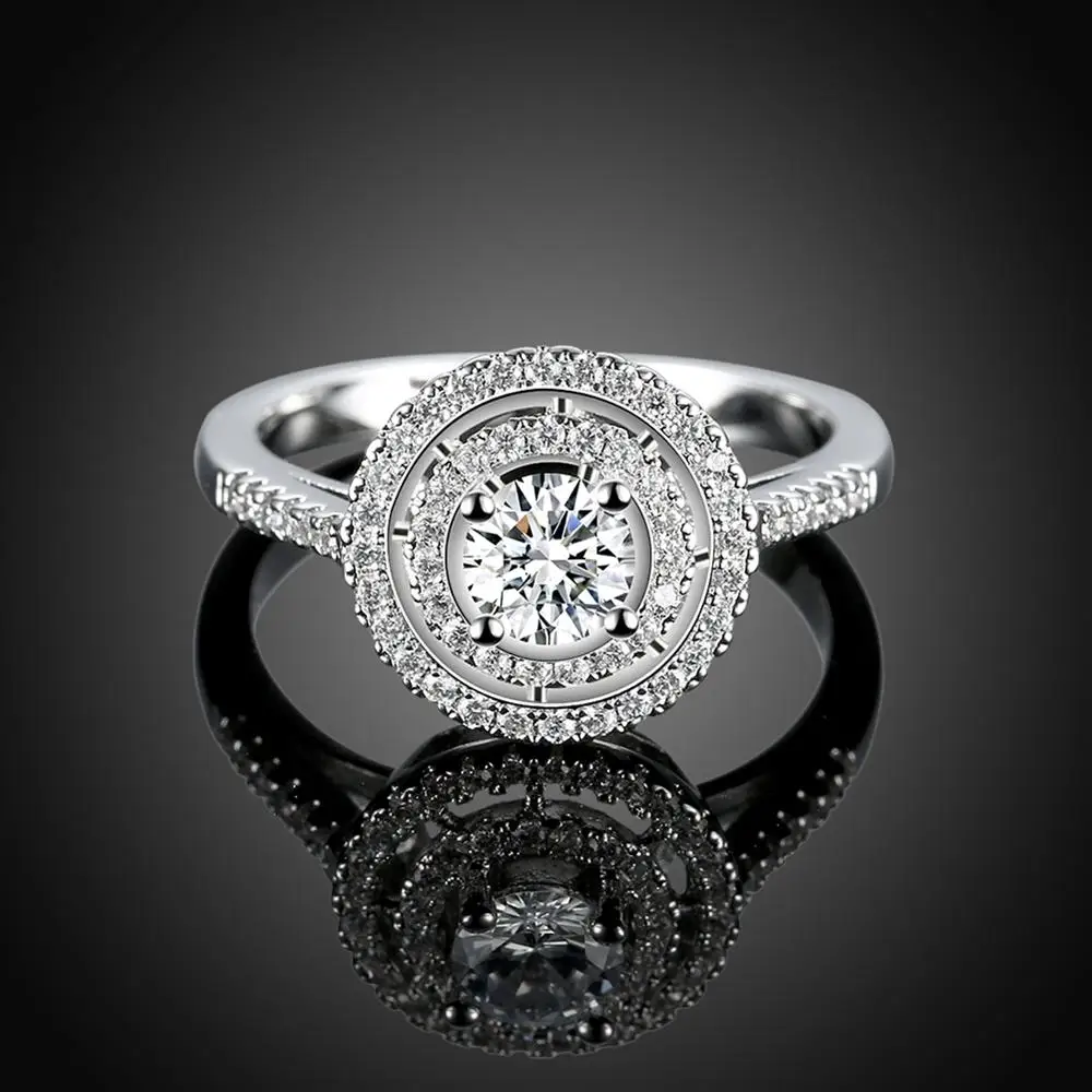 

LEKANI 925 Sterling Silver Round Rings For Women Twinkle Cubic Zirconia Ring Female Girl Engagement Gift Boutique New Jewelry