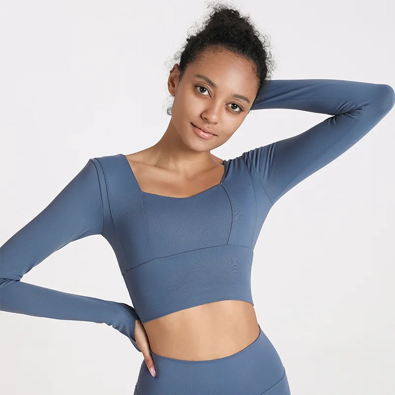 

Long-sleeved Sports Bra New Style Yoga BraT-shirt With Chest Pad Fitness Women Beautiful Back Sport Bra Top Solid Tight Push Up