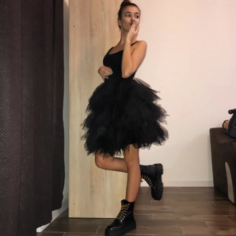 Юбка пачка Женская плиссированная до колен модная эластичная юбка из тюля чёрная