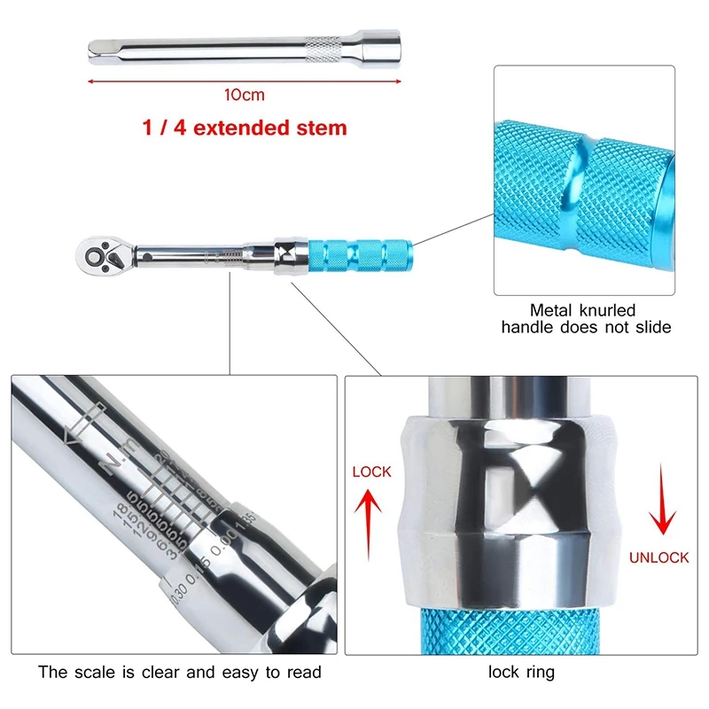 

Direct Selling High Precision Bicycle Torque Wrench Set 1-6Nm 1/4 Ratchet Sleeve Torque Torque Measurement
