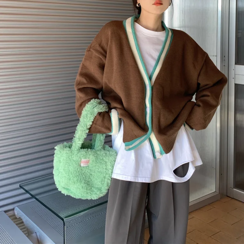 

Женский Теплый кардиган с V-образным вырезом и длинным рукавом