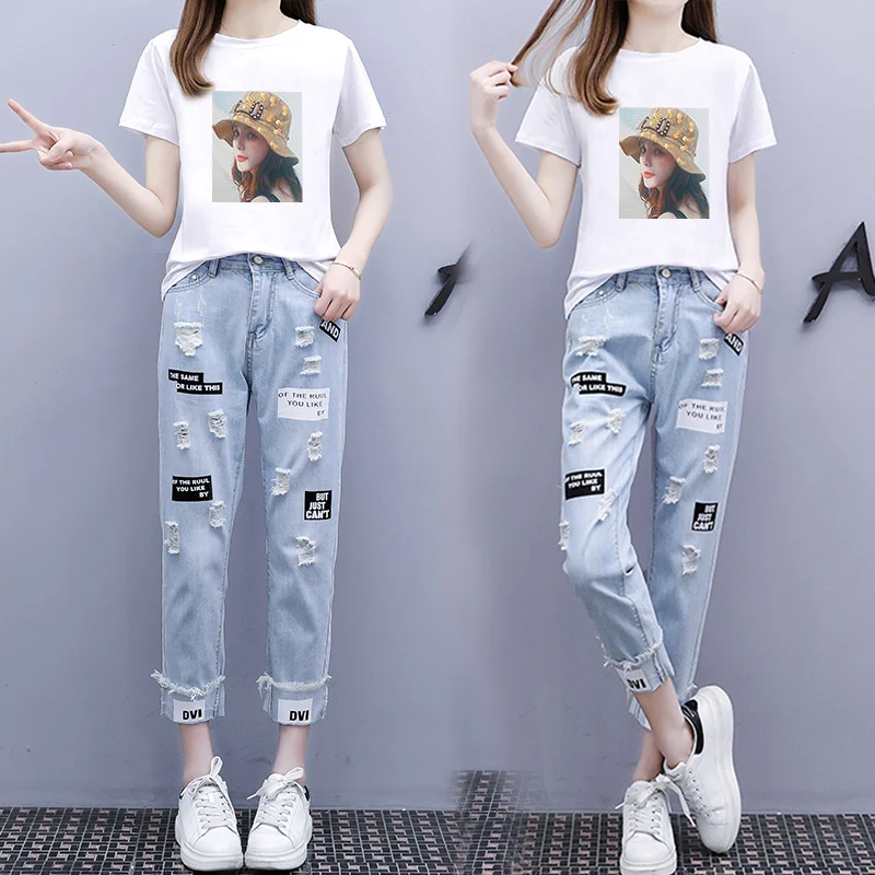 Комплект из 2 предметов хлопковая футболка с коротким рукавом и джинсы