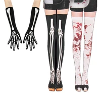 halloween socks black skeleton halloween socks gloves horror party womens halloween costumes thigh high socks
