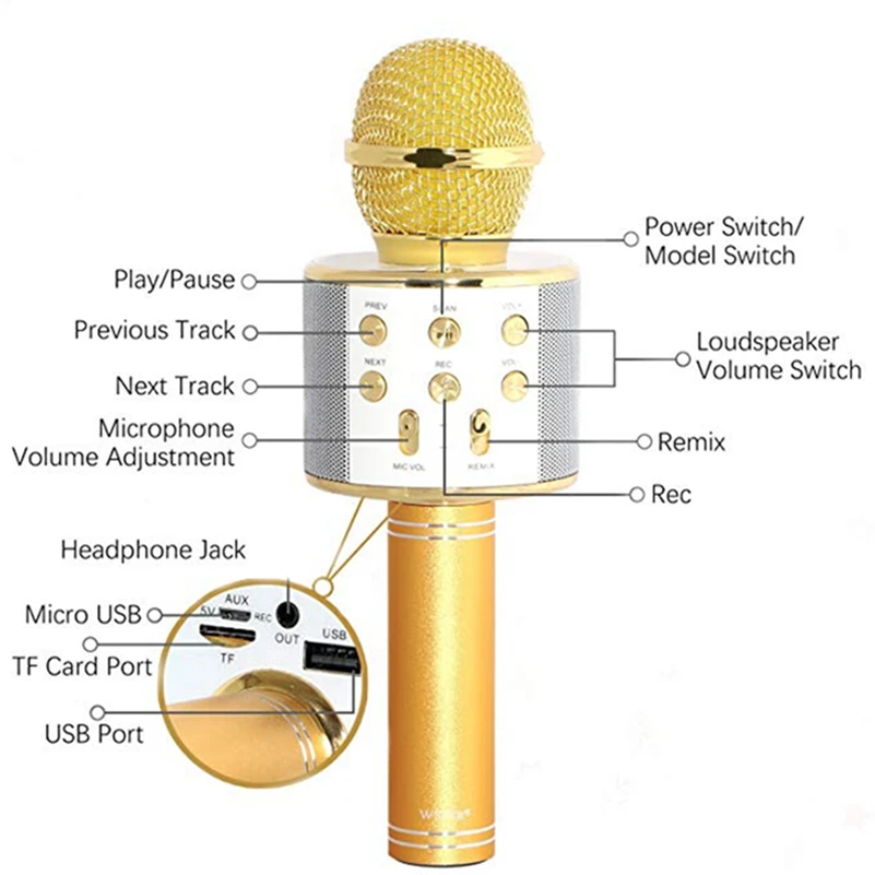 Профессиональный Bluetooth микрофон беспроводной ручной для караоке музыкальный
