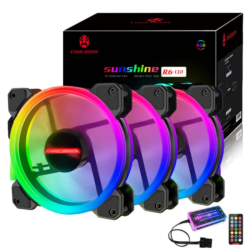 Coolmoon ARGB Fan 120mm Case Fan 6 Kit Fan with Music Controller Support AURA SYNC Computer Cooler Cooling RGB Case Fans images - 6