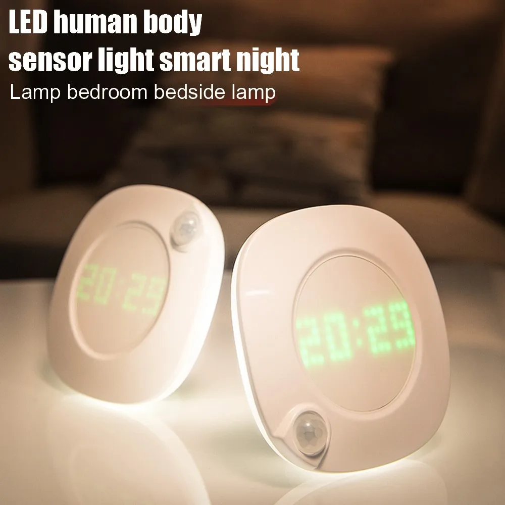 

Night Light with Clock Motion Sensor Wall Magnetic LED Night Lamp for Bathroom Bedroom Toilet Battery/USB Rechargeable