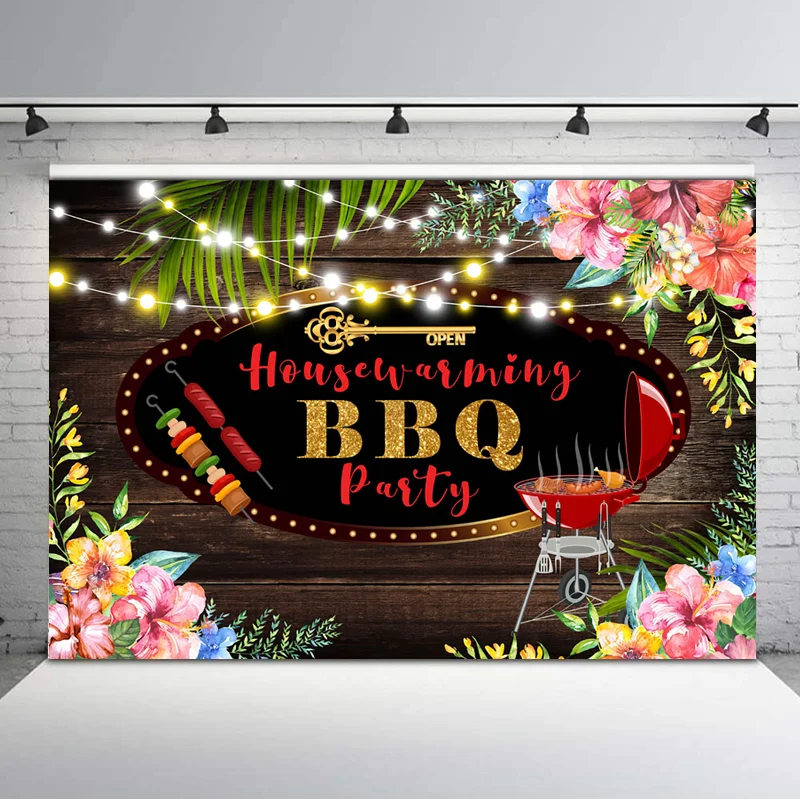 Фон для фотосъемки с изображением барбекю на тему дня рождения коричневый