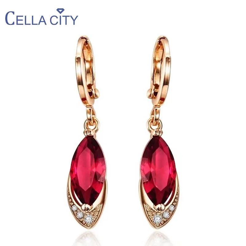 Женские серьги подвески из серебра 925 пробы с красным Рубином|Серьги-подвески| |