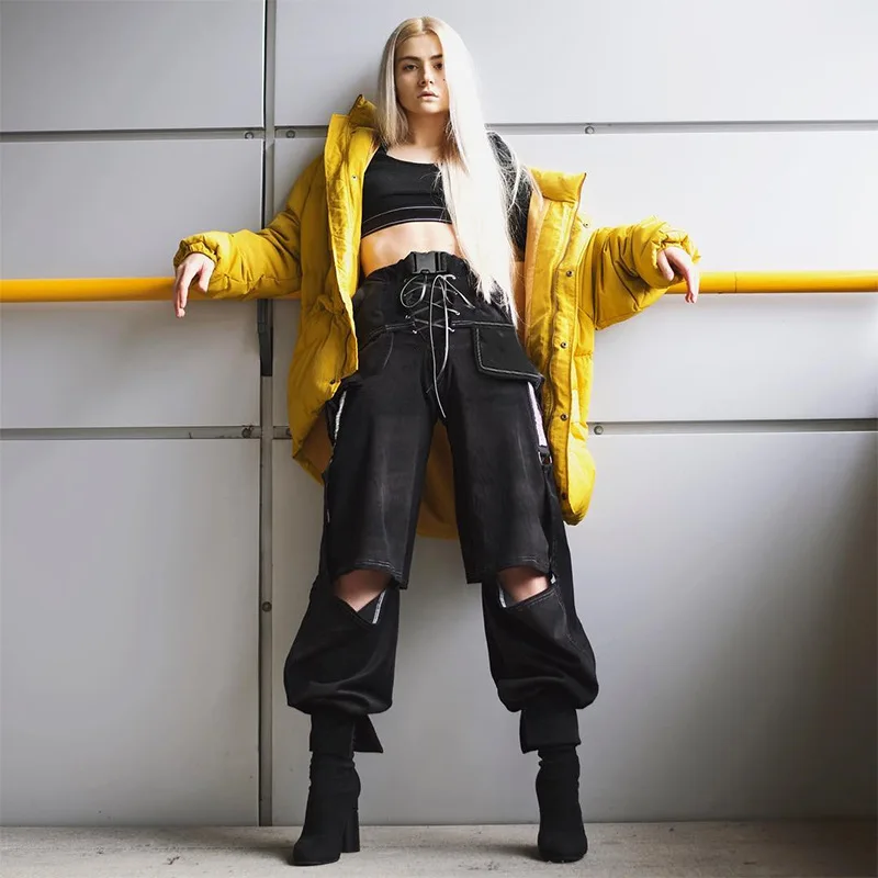 Брюки карго женские с вырезами модные уличные штаны в стиле хип хоп
