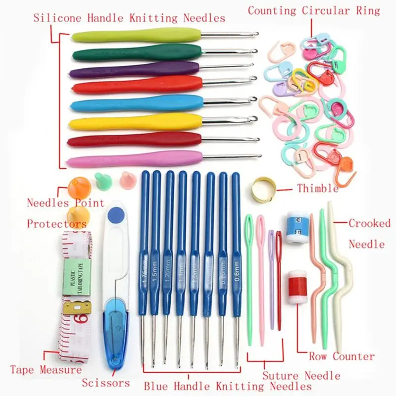 

57 In 1 16 Sizes Stainless Steel Crochet Hooks Yarn Knitting Needles Set with Thimble Measure Stitich Markers Scissor Counter Se