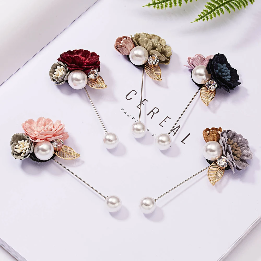 Женская Брошь В Виде Цветка из ткани Элегантная жемчуга кардиган рубашка шаль