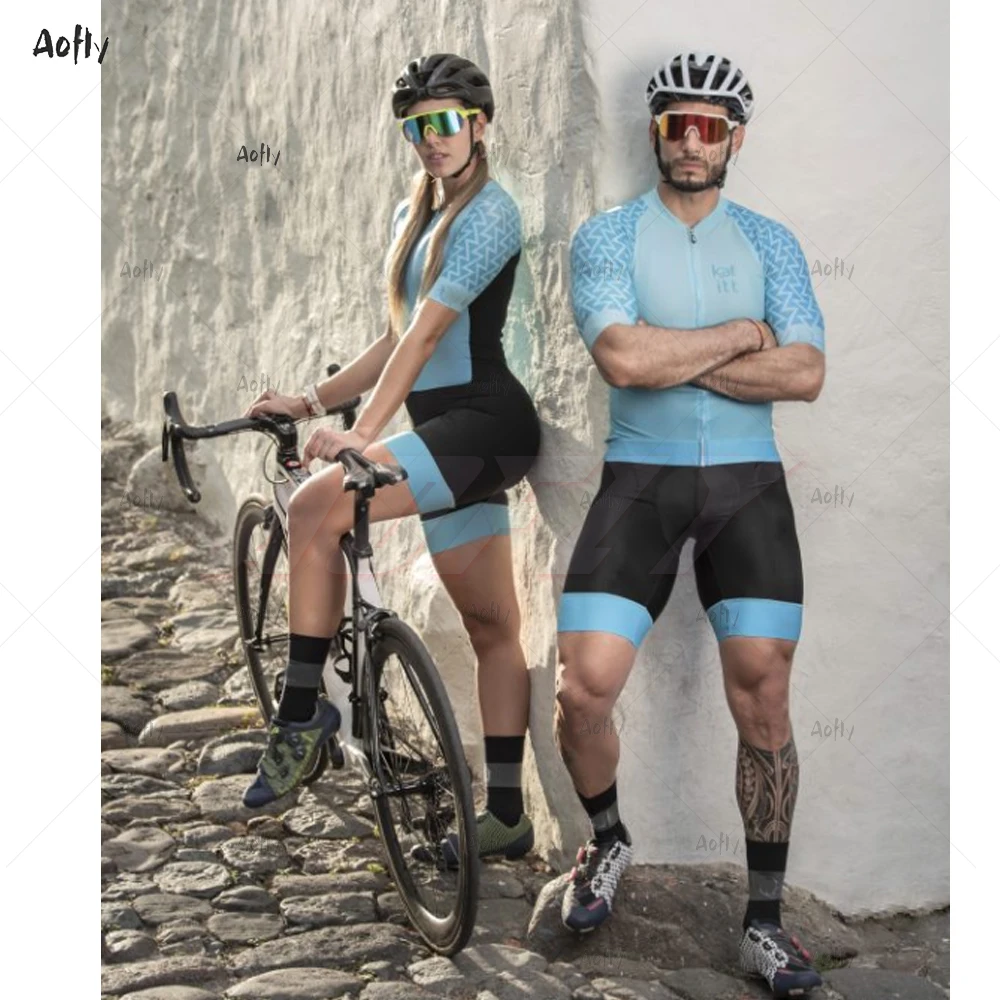 

kafitt light blue professional Couple cycling suit Triathlon Set skinsuit Maillot Ropa Ciclismo Bicycle Jersey women cycling set