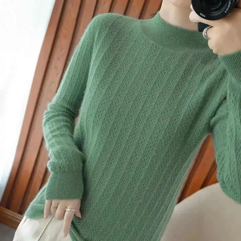 

Cashmere sweater women 2021 Autumn Winte half high collar knitted sweater Women's jumper Female Warm top Solid color Basic