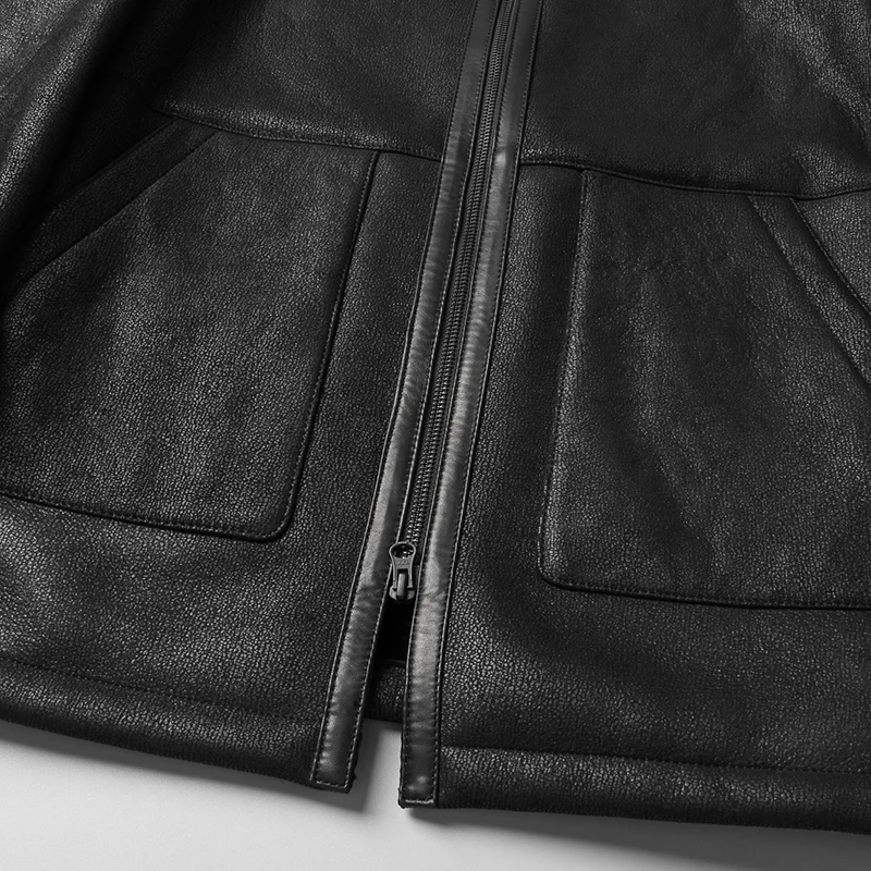 Мужская зимняя шуба из натуральной овечьей кожи средней длины|Мужские кожаные