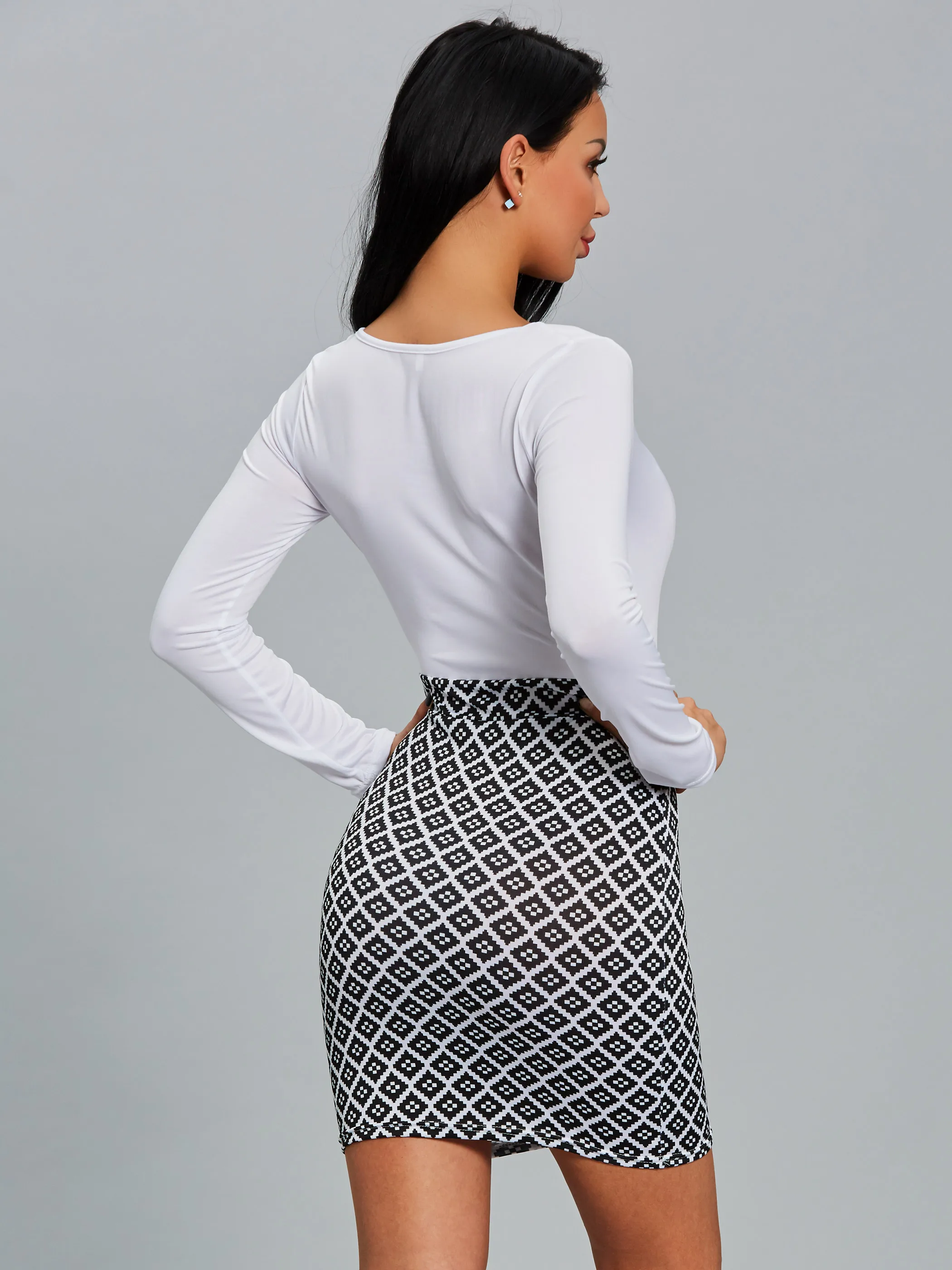

Women Dress Bodycon Long Sleeve V-Neck Single Patchwork Micro-Elastic Summer Slim Girls Office Dress