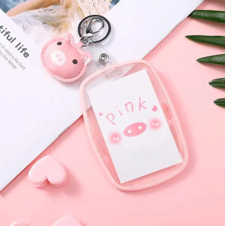 Pig pink 1 шт. Kawaii милый поросенок кредитный банк ID держатель для карт брелок автобусные карты защитный чехол для девочек школьные офисные канцелярские принадлежности - Цвет: Pig pink