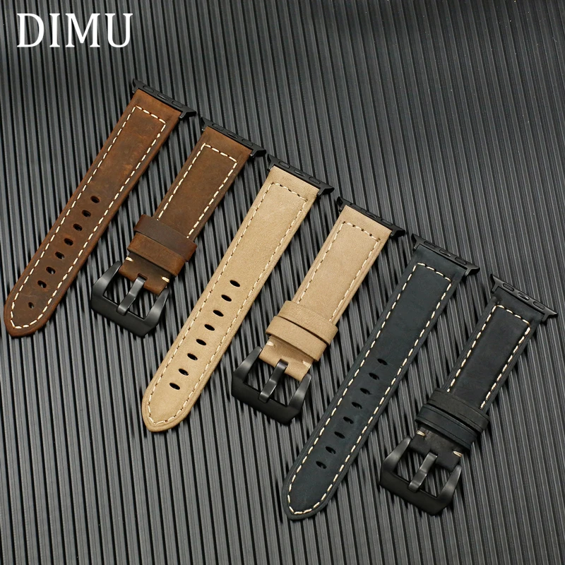 Кожаный ремешок DIMU Crazy Horse для Apple Watch Band Series SE 6/5/4/3/2/1 38 мм 42 браслет iWatch 40 44