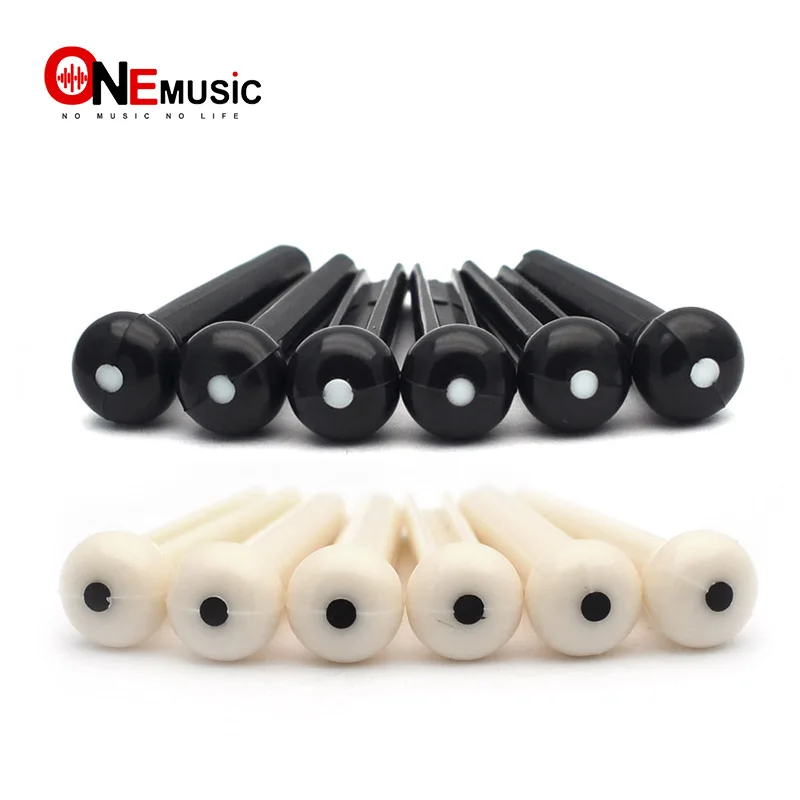 100Pcs Classical Style Acoustic Guitar Slotted Bridge Pin with Dots ABS Plastic Parts Accessories Ivory Black | Спорт и развлечения