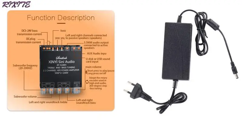 

2.1 channel Bluetooth audio power amplifier module high and low bass subwoofer 50W*2+100W S100H S100L+Power Adapter