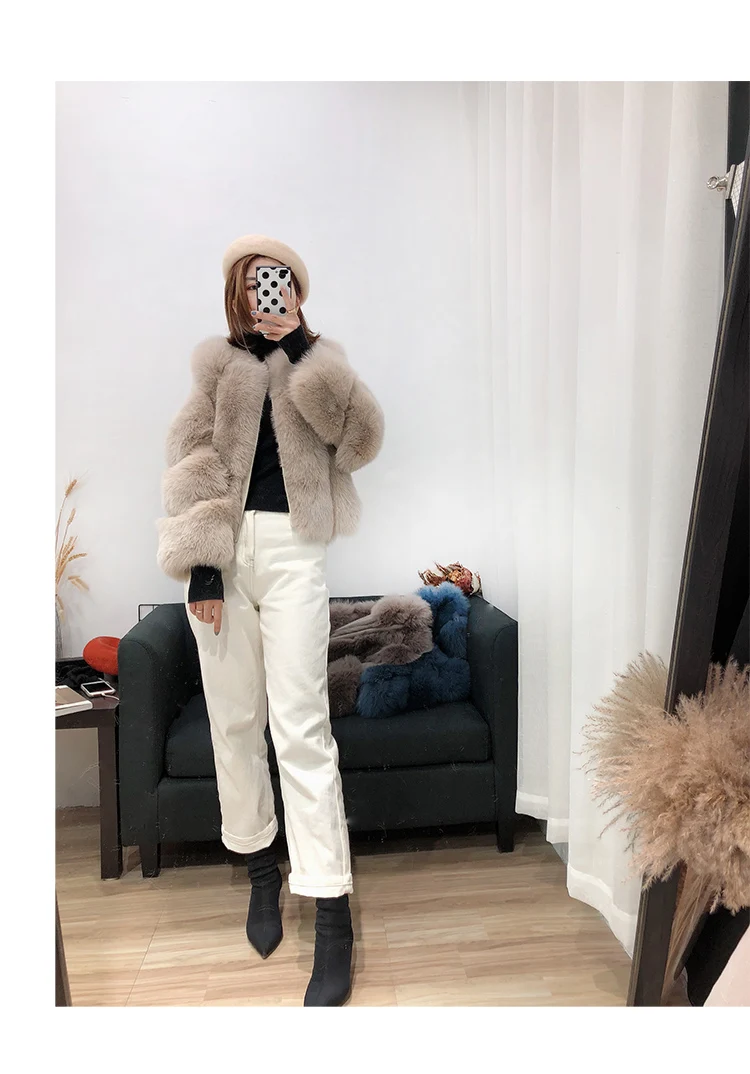 Rf1929 зимнее короткое пальто из натурального Лисьего меха Stlye FluffyReal, натуральная кожа, натуральный мех, куртка с длинным рукавом, женские пальто из натурального меха