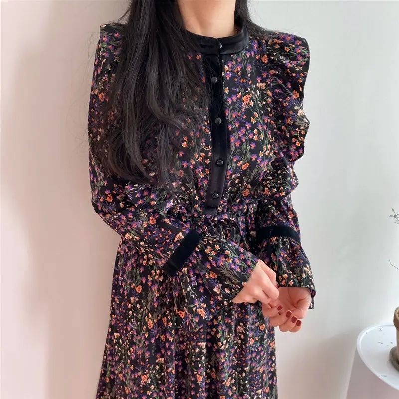 Женское вельветовое платье Alien Kitty универсальное Свободное длинное с цветочным